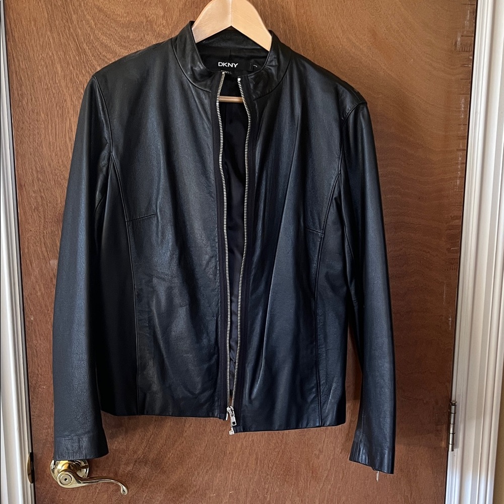 DKNY Black Leather Zip-Up Jacket
